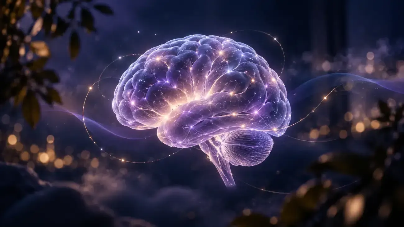Illustration of a brain with illuminated neural pathways